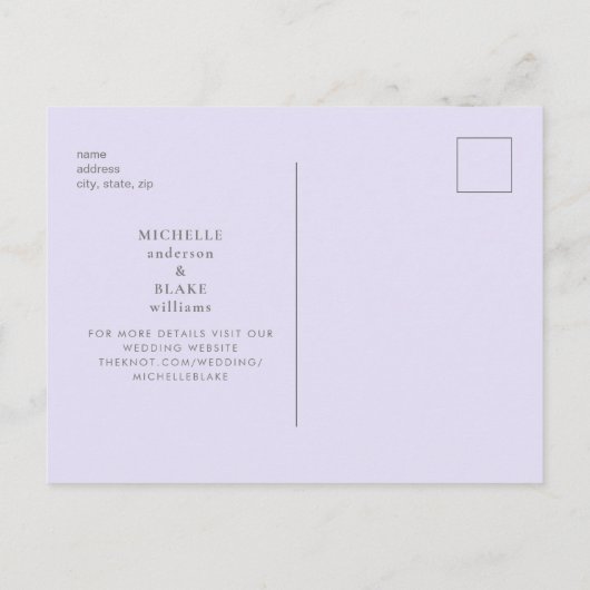 Carte Postale Faire-part Monogramme Lilac Mariage simple et élégant Date de (Dos)