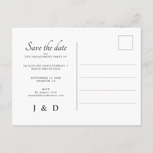 Carte Postale Faire-part Monogramme Mariage Engagement Partie Photo Invitat (Dos)