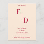 Carte Postale Faire-part Monogramme Moderne Magenta Mariage Save The Date (Devant)