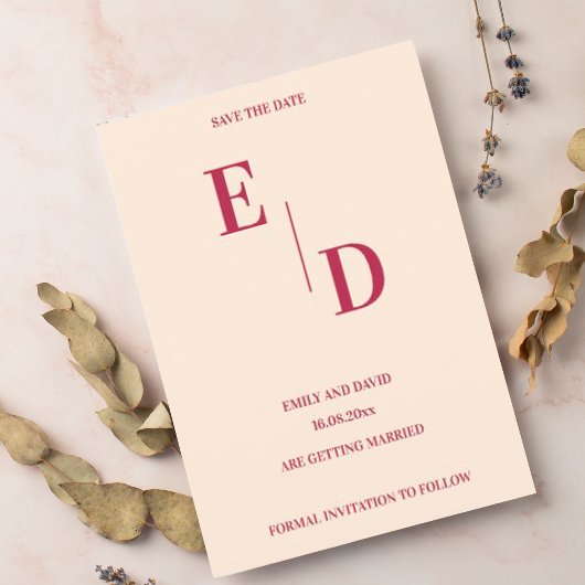 Carte Postale Faire-part Monogramme Moderne Magenta Mariage Save The Date