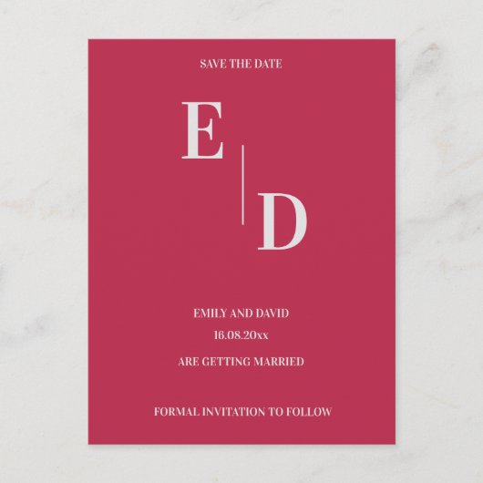 Carte Postale Faire-part Monogramme Moderne Mariage Magenta Enregistrer La (Devant)