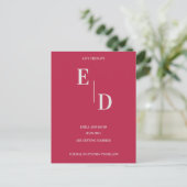 Carte Postale Faire-part Monogramme Moderne Mariage Magenta Enregistrer La  (Debout devant)