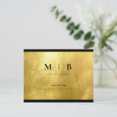 Carte Postale Faire-part Monogramme noir & Gold Sleek Enregistrer la date (Debout devant)