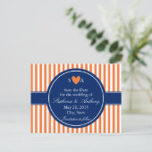 Carte Postale Faire-part Monogramme Orange et Blancs avec Royal Blue (Debout devant)