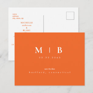 Carte Postale Faire-part Monogramme simple et élégant Orange Enregistrer le