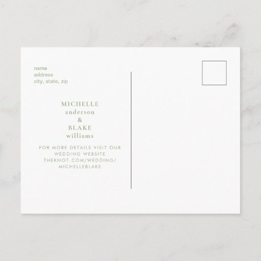 Carte Postale Faire-part Monogramme simple et élégant Sage III Enregistrer (Dos)