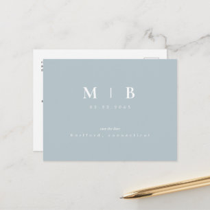 Carte Postale Faire-part Monogramme simple Hiver Bleu Enregistrer la date Q