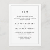 Carte Postale Faire-part Monogramme simple noir et blanc Élégant mariage (Devant)