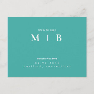 Carte Postale Faire-part Monogramme Turquoise Simple et Élégant Changer la