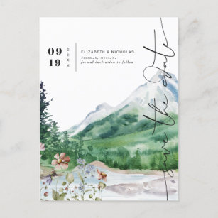 Carte Postale Faire-part Montagne Fleur sauvage aquarelle   Enregistrer la 