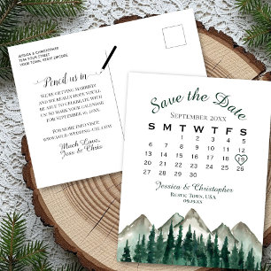 Carte Postale Faire-part Montagnes et Pins Calendrier de mariage À retenir