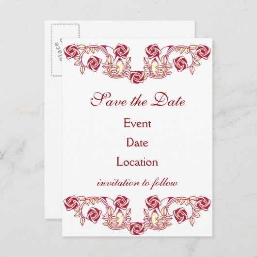 Carte Postale Faire-part Motif de rose (Devant / Derrière)