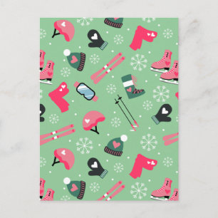 Carte Postale Faire-part Motif de sports de vacances d'hiver mignon