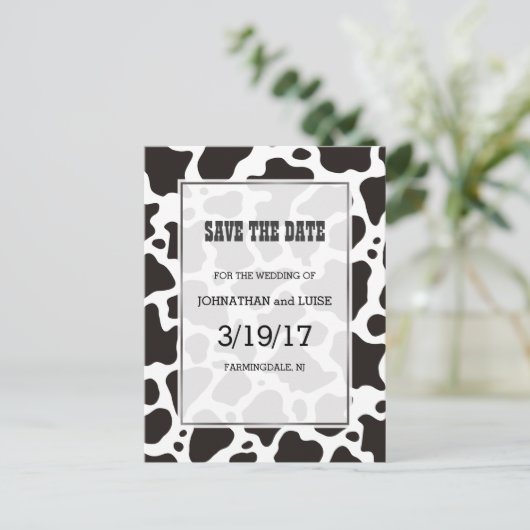 Carte Postale Faire-part Motif de vache arrière - plan Enregistrer la date  (Debout devant)