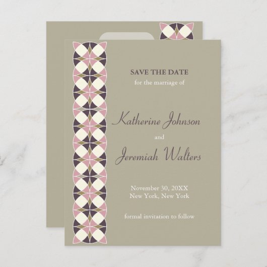 Carte Postale Faire-part Motif Géométrique Art Déco Design Enregistrer La D (Devant / Derrière)