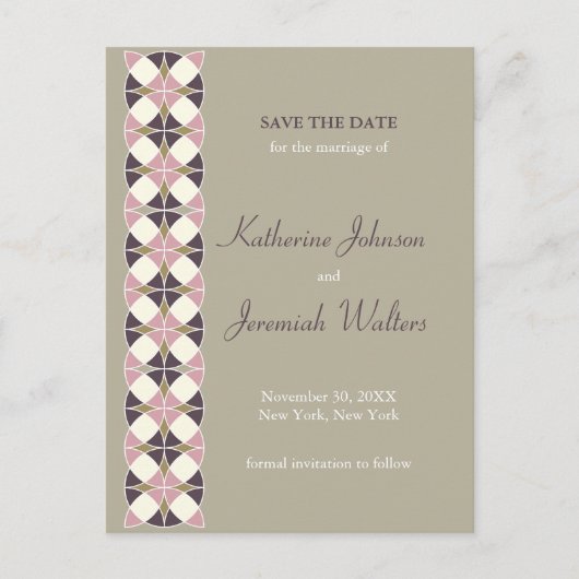 Carte Postale Faire-part Motif Géométrique Art Déco Design Enregistrer La D (Devant)