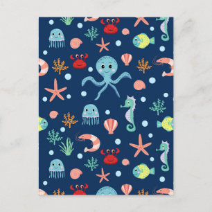 Carte Postale Faire-part Motif mignon de vie marine de l'océan