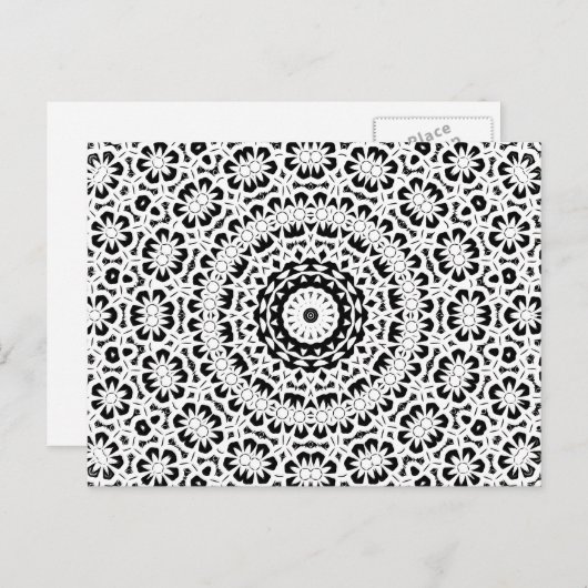 Carte Postale Faire-part Motif noir et blanc II de kaléidoscope (Devant / Derrière)