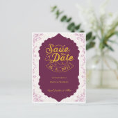 Carte Postale Faire-part Motif Oriental Élégant de Mariage Bourgogne (Debout devant)