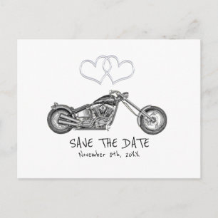 Carte Postale Faire-part Motocyclette & Cœurs d'Argent Biker Save The Date