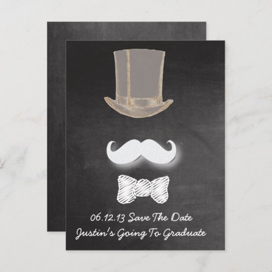 Carte Postale Faire-part Moustache Chalk Design Enregistrer La Date (Devant / Derrière)