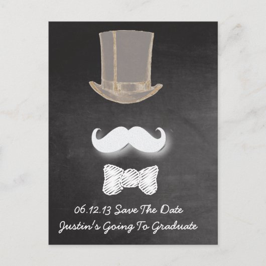 Carte Postale Faire-part Moustache Chalk Design Enregistrer La Date (Devant)