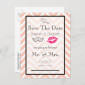 Carte Postale Faire-part Moustache et Lèvres Péché Chevron Save the Date (Devant / Derrière)