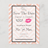 Carte Postale Faire-part Moustache et Lèvres Péché Chevron Save the Date (Devant)