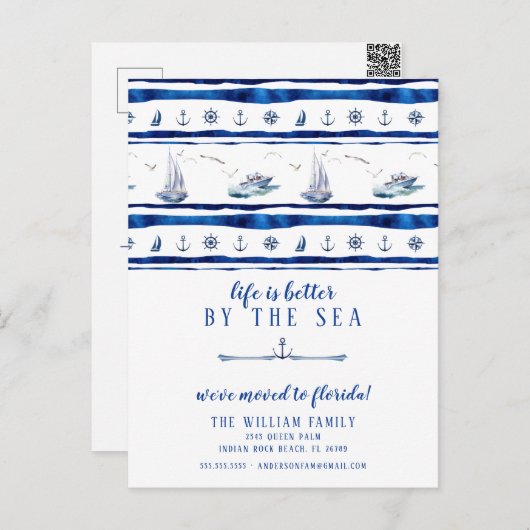 Carte postale Faire-part Moving Bateau Blue (Devant / Derrière)