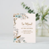 Carte Postale Faire-part Moving Blue Brown Floral Feuilles (Debout devant)