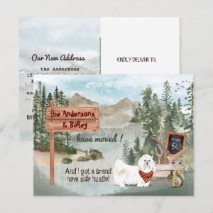Carte Postale Faire-part Moving Maltese Dog Woodland Pine Nouvelle adresse 