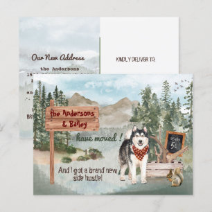 Carte Postale Faire-part Moving Siberian Husky Dog Woods Nouvelle adresse  