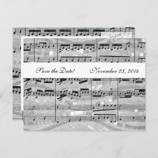 Carte Postale Faire-part Mozart et Perles Musique Sauvegarder la Date (Devant / Derrière)