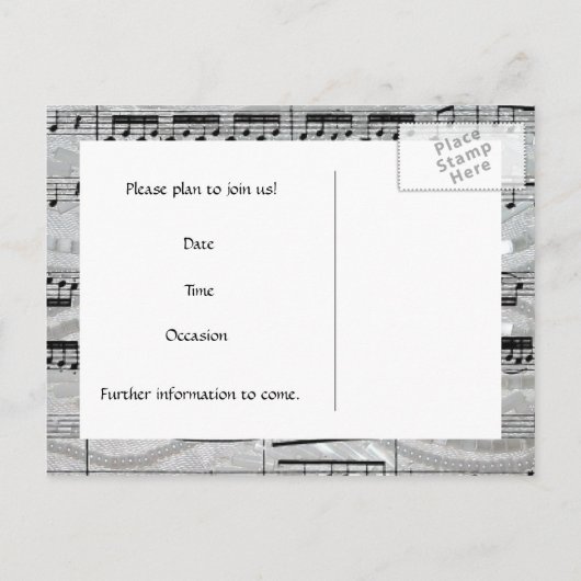 Carte Postale Faire-part Mozart et Perles Musique Sauvegarder la Date (Dos)