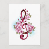 Carte Postale Faire-part Musical treble clef notes with sakura flowers (Devant)