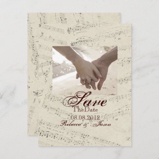 Carte Postale Faire-part Musique romantique moderne notes de mariage enregi (Devant / Derrière)