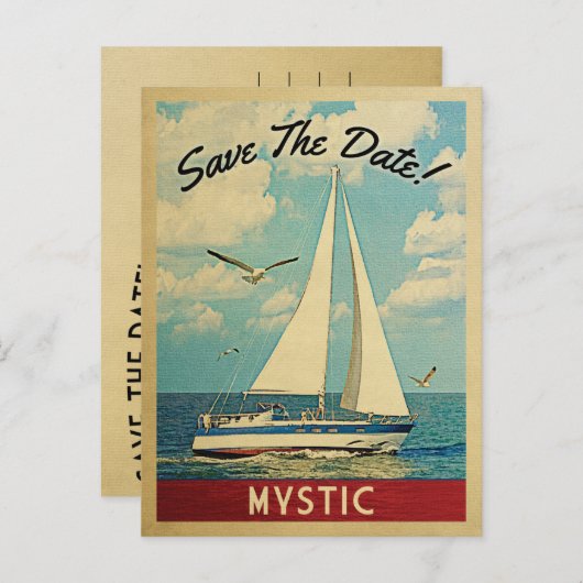 Carte Postale Faire-part Mystic Save The Date Voilier Naissance Nautique (Devant / Derrière)