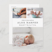 Carte Postale Faire-part Naissance classique de collage de photo (Devant / Derrière)