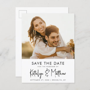 Carte Postale Faire-part Natural White Fun Script Modern Photo Mariage Enre