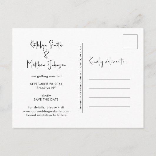 Carte Postale Faire-part Natural White Fun Script Modern Photo Mariage Enre (Dos)