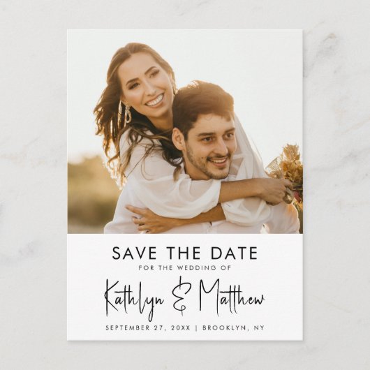 Carte Postale Faire-part Natural White Fun Script Modern Photo Mariage Enre (Devant)