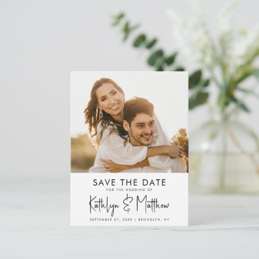 Carte Postale Faire-part Natural White Fun Script Modern Photo Mariage Enre (Debout devant)