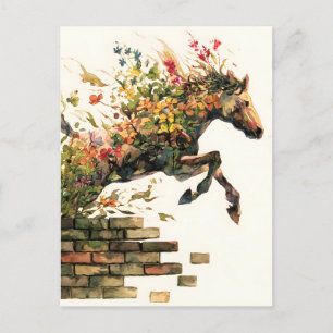 Carte Postale Faire-part Nature Botanique Cheval Floral Jumping