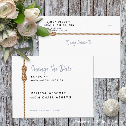 Carte Postale Faire-part Nautical ⛵ Bleu Poussiéreux et Blanc Changer la Da