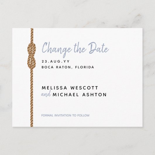 Carte Postale Faire-part Nautical ⛵ Bleu Poussiéreux et Blanc Changer la Da (Devant)