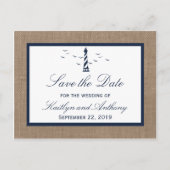 Carte Postale Faire-part Nautical Lighthouse Burlap Mariage Enregistrer La  (Devant)