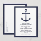Carte Postale Faire-part Nautical Navy Blue Anchor Mariage Enregistrer la D (Devant / Derrière)