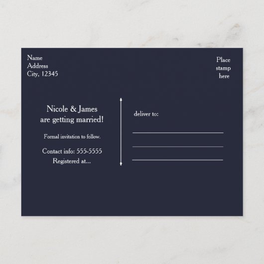 Carte Postale Faire-part Nautical Navy & Mariage de plage blanc Enregistrer (Dos)