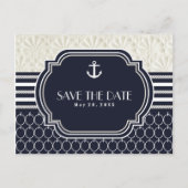 Carte Postale Faire-part Nautical Navy & Mariage de plage blanc Enregistrer (Devant)