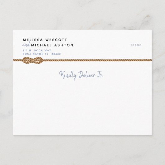 Carte Postale Faire-part ⛵ nautique simple Jouer le noeud Enregistrer la da (Dos)